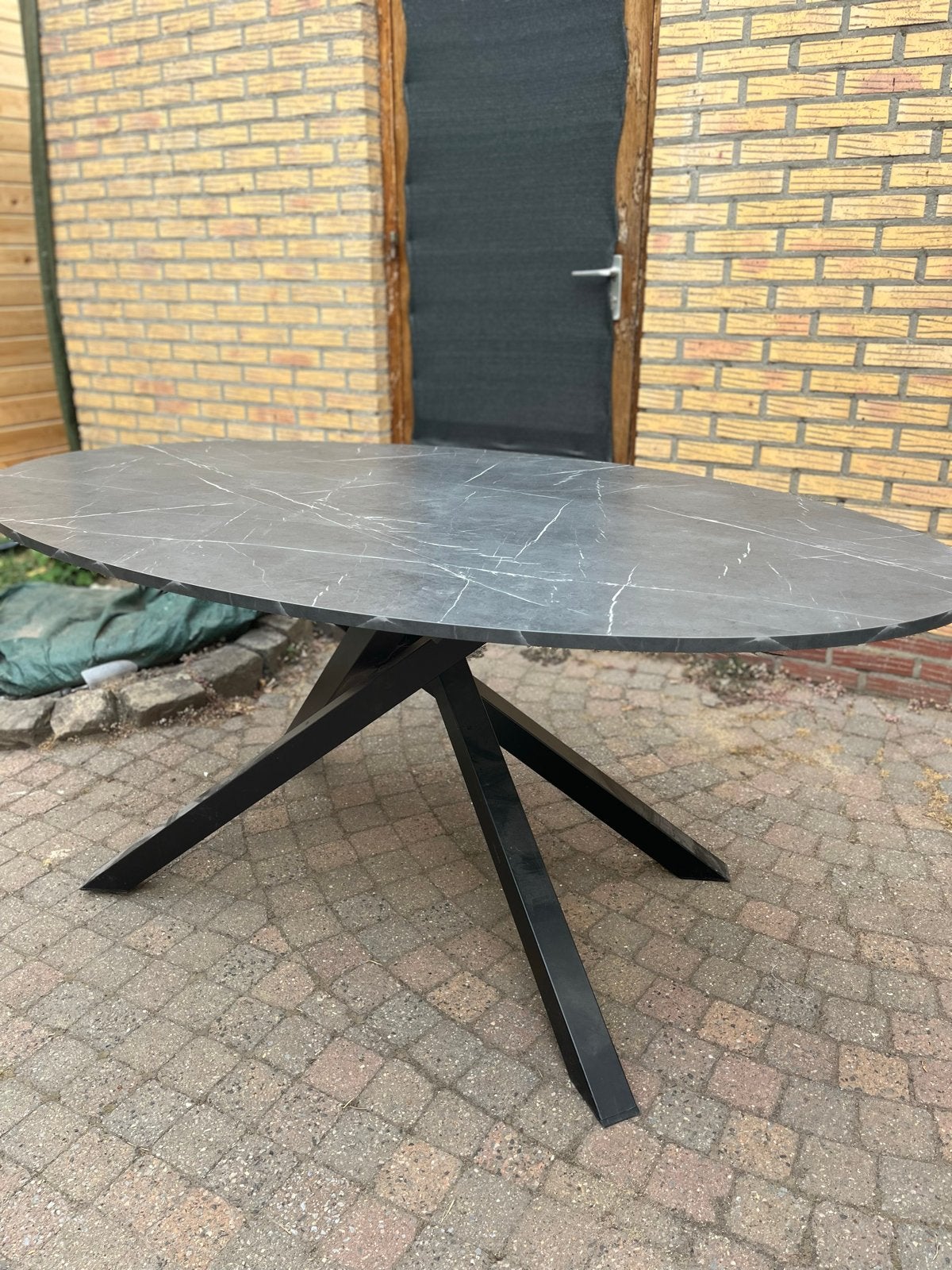MARIEDAMM Eettafel, zwart marmerpatroon, 180x100 cm, Huis en Inrichting, Tafels | Eettafels, Ophalen, 50 tot 100 cm, Zo goed als nieuw