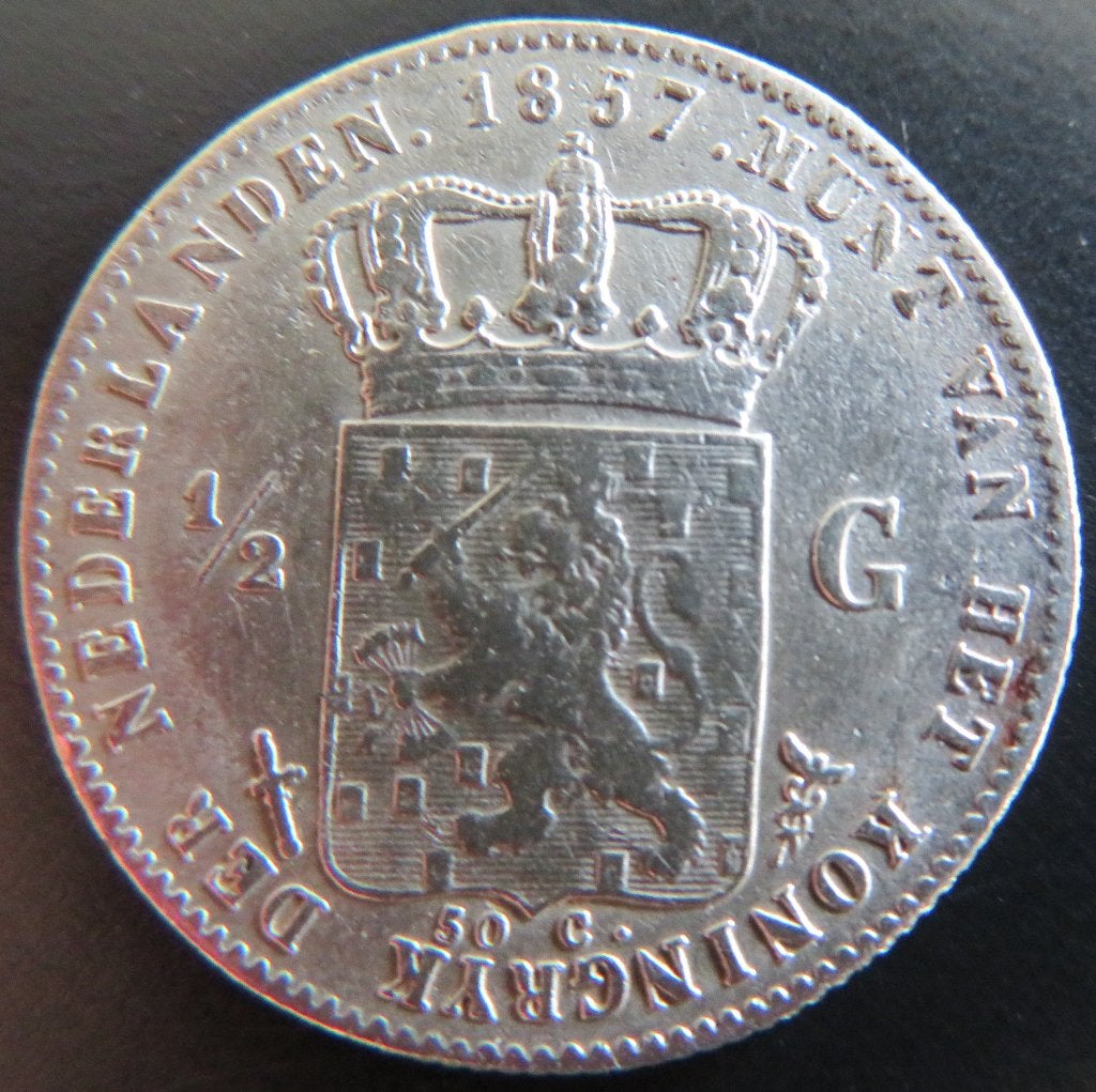 Halve Gulden 1857, ½ gulden, Koning Willem III, Verzenden, Zilver