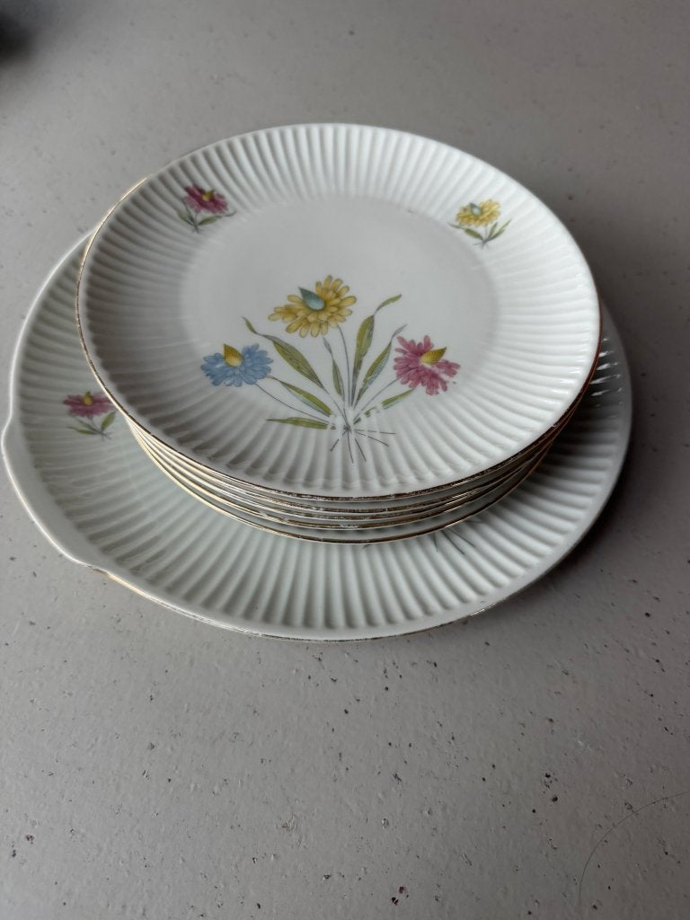 Vintage Winterling Bavaria Gebaksset – Veldbloemen (6-delig), Ophalen