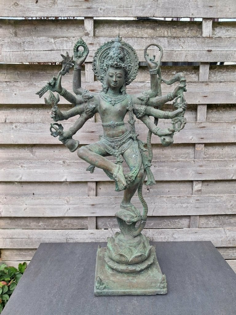Bronzen beeld van Shiva dansend op Naga-cobra/India/66 cm, Nieuw, 66 cm, Ophalen of Verzenden, Overige materialen