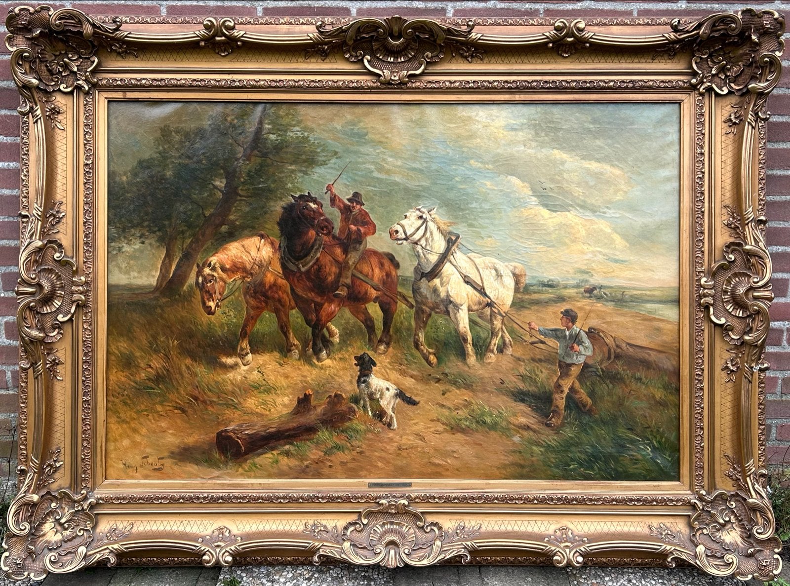 Henry Schouten (1860-1927) - Paarden - 130x175cm, Antiek en Kunst, Ophalen, Doek, Realistisch, Bijzondere lijst