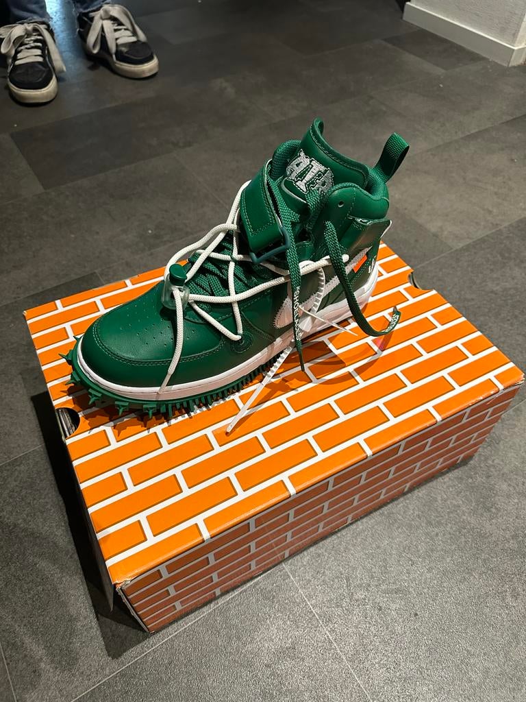 Nike Air Force 1 Mid Off-White Pine Green - Maat 44, Ophalen, Nieuw, Overige kleuren, Sneakers of Gympen