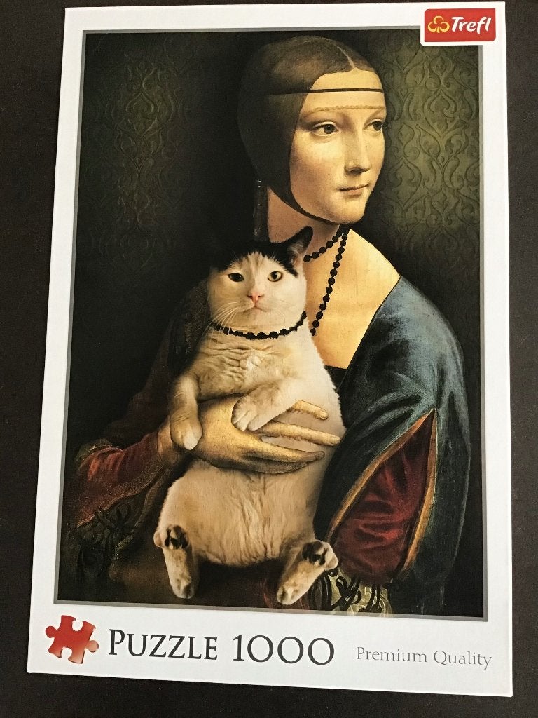 Trefl Kunst Puzzel Lady with a Cat 1000 stukjes, Hobby en Vrije tijd, Ophalen of Verzenden, 500 t/m 1500 stukjes, Zo goed als nieuw