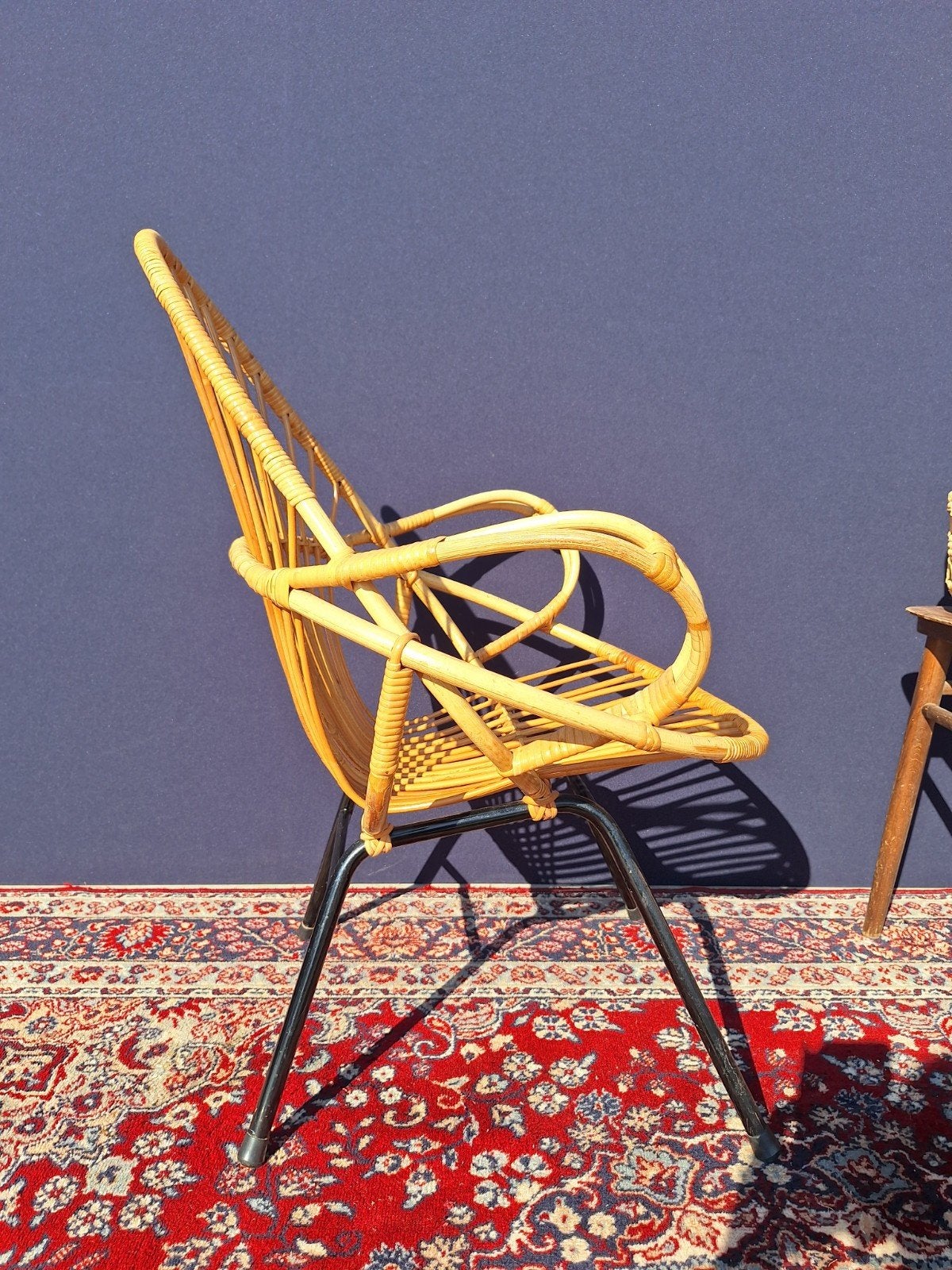 Vintage rotan jaren vijftig stoeltje, rieten fauteuil, Ophalen, Gebruikt, Riet of Rotan, Nvt