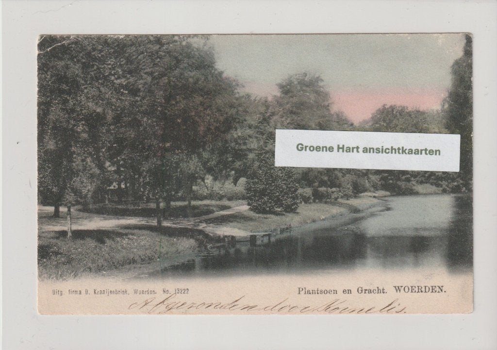 Woerden - Plantsoen en Gracht 1905 * Kraaijenbrink, Ophalen of Verzenden, Voor 1920, Gelopen, Utrecht