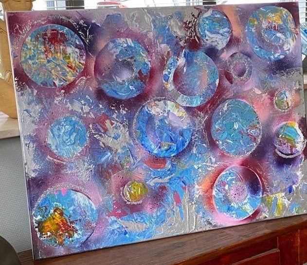 Abstract Schilderij 'Bubbels' - Levendige Kleuren, Ophalen of Verzenden
