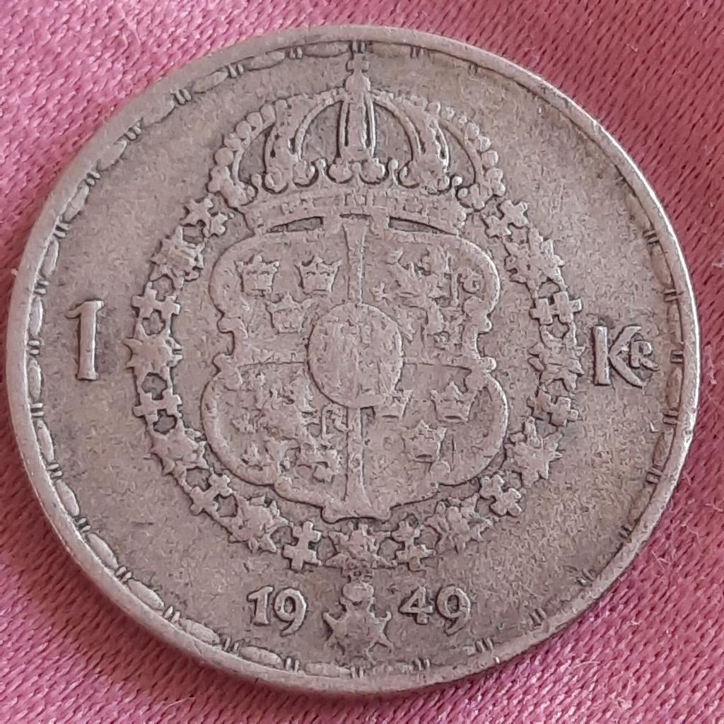 Zweden 1 Kroon 1949 Gustav V Zilver 0.400, Verzenden, Overige landen, Zilver
