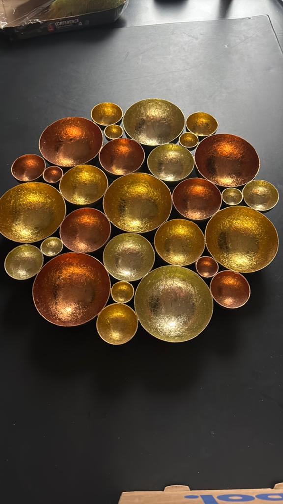 Decoratieve schaal met vakjes in oranje en goud, Huis en Inrichting, Ophalen of Verzenden, Zo goed als nieuw, Overige materialen