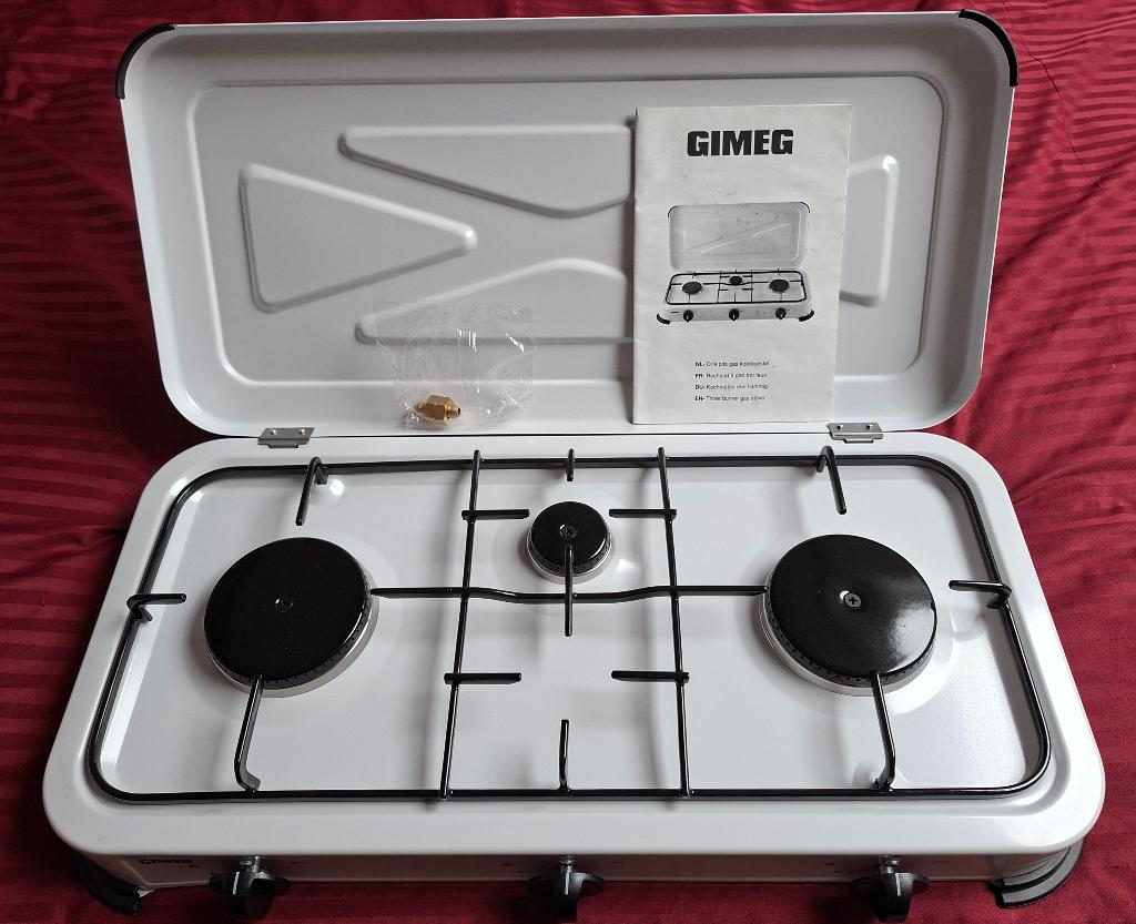 Gimeg 3 pits  gas kookplaat, Camping, Ophalen, Zo goed als nieuw