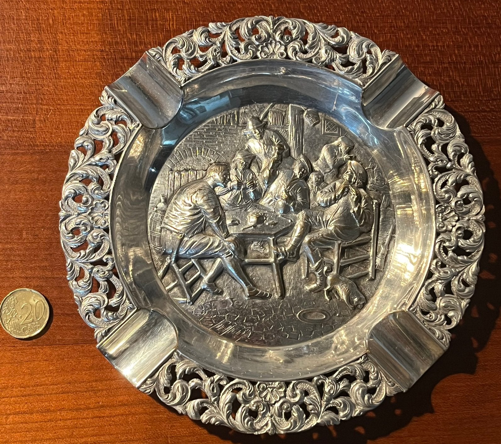 Vintage verzilverde sigaren asbak., Antiek en Kunst, Antiek | Goud en Zilver, Ophalen of Verzenden