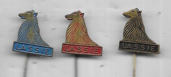 3 X LASSIE HONDEN SPELDEN UIT 1 SERIE, Ophalen of Verzenden, Gebruikt, Dier of Natuur, Speldje of Pin