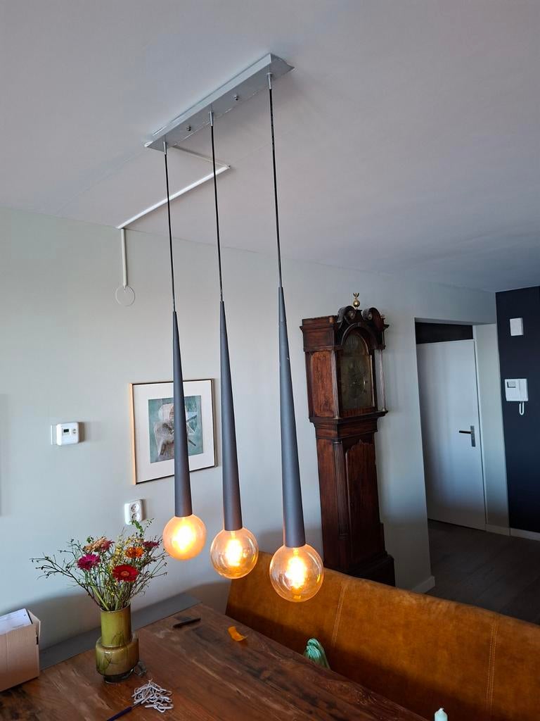 Moderne zwart gemoffelde eetkamerlamp met dimbare sierlampen, Huis en Inrichting, Ophalen of Verzenden