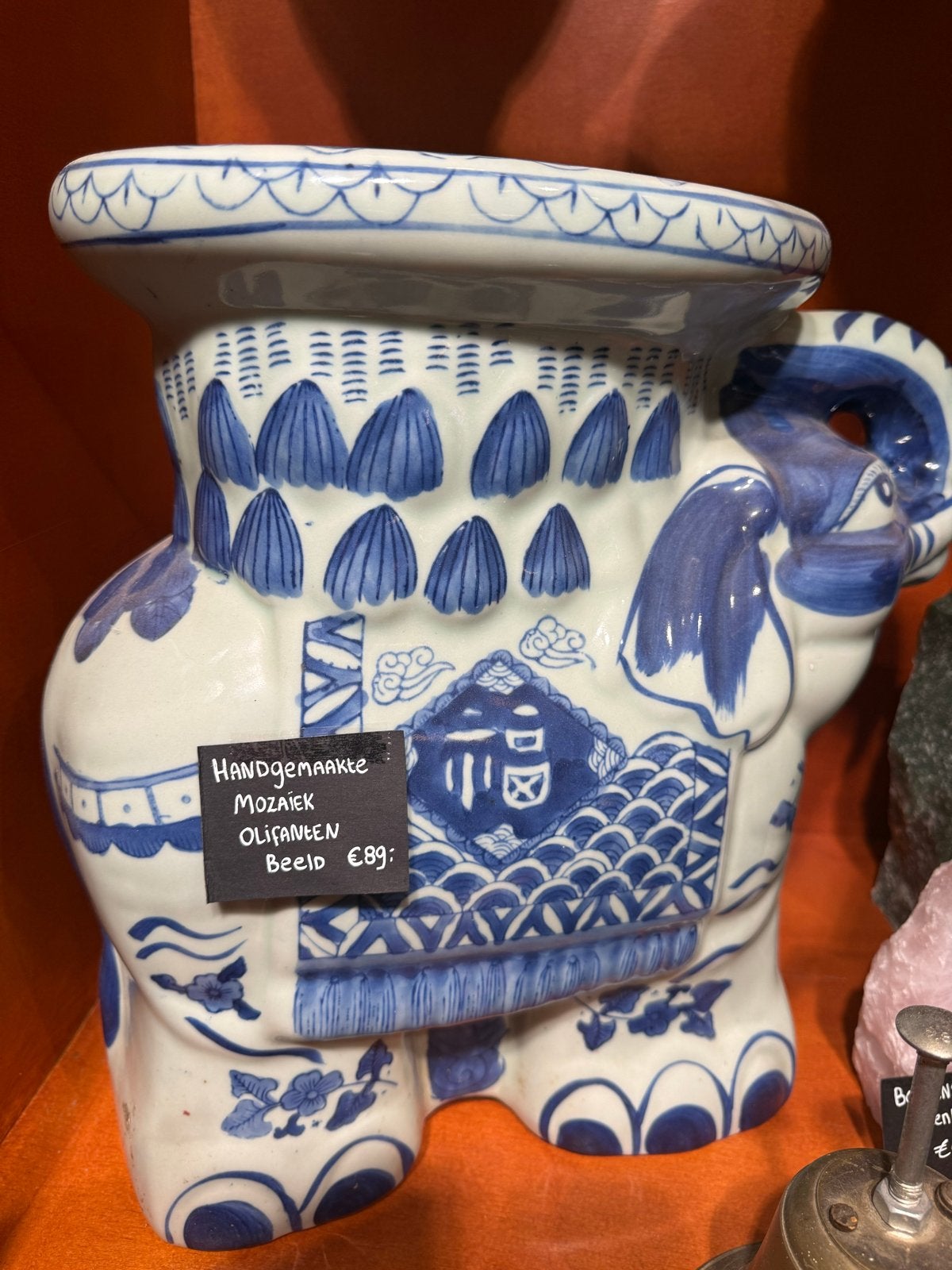 Handgemaakt Mozaïek Olifanten Beeld - Blauw/Wit Keramiek, Ophalen