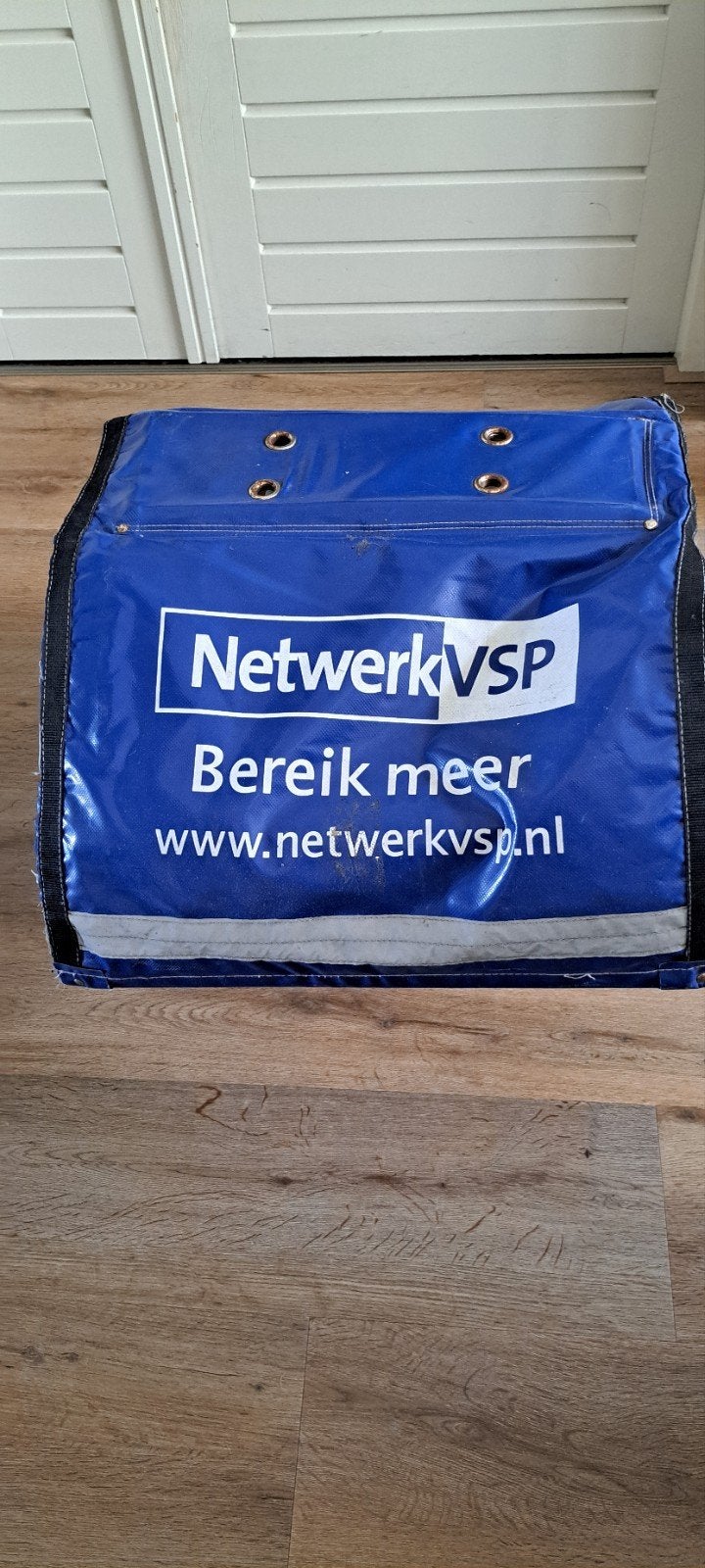 Stevige blauwe fietstas met NetwerkVSP logo, Ophalen, Gebruikt, Onbekend