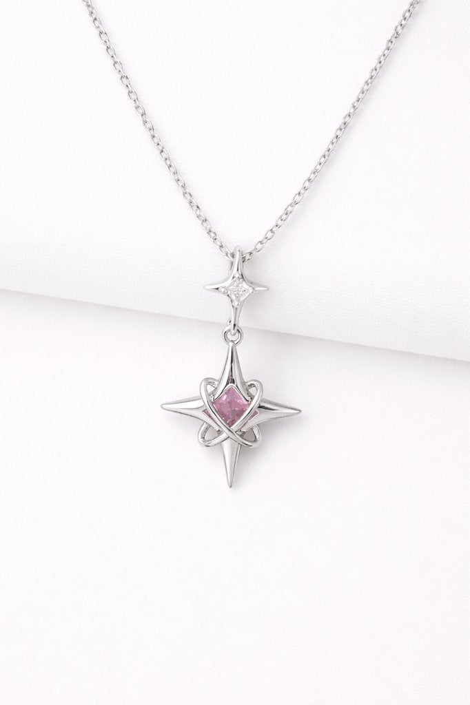 Stainless Steel Ster Ketting met Roze Steen–Celestial Hanger, Overige materialen, Nieuw, Ophalen of Verzenden, Roze