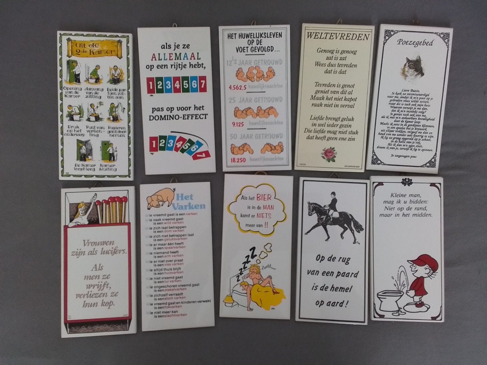 Grote collectie vintage humoristische tegeltjes/bordjes, Ophalen, Gebruikt