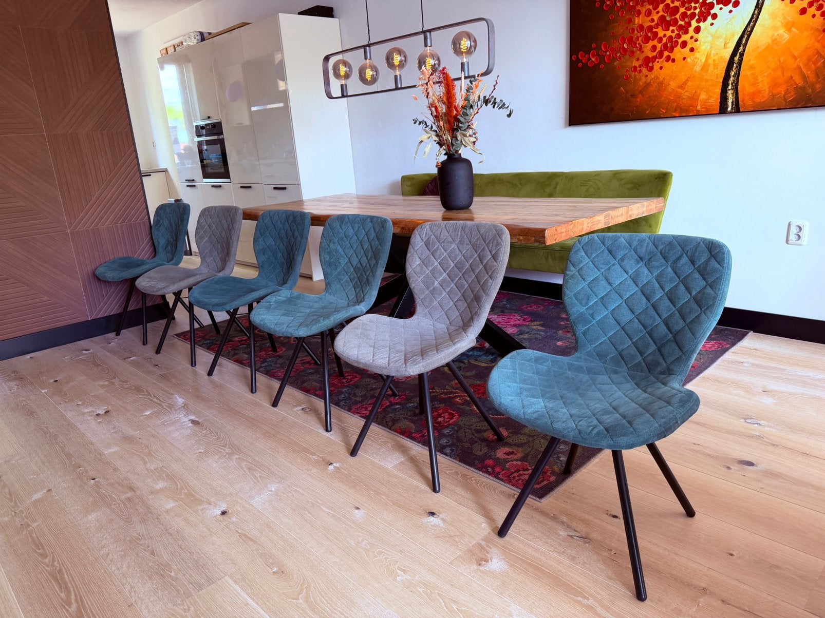 6 Lucca eetkamerstoelen, Blauw, Ophalen of Verzenden, Zo goed als nieuw, Stof