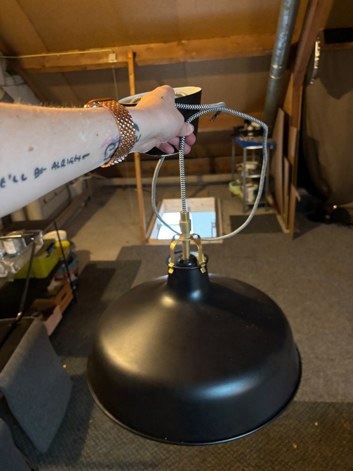 IKEA Ranarp hanglamp zwart goud, Ø38cm, E27, z.g.a.n., Ophalen, Zo goed als nieuw, Metaal, E27 (groot)