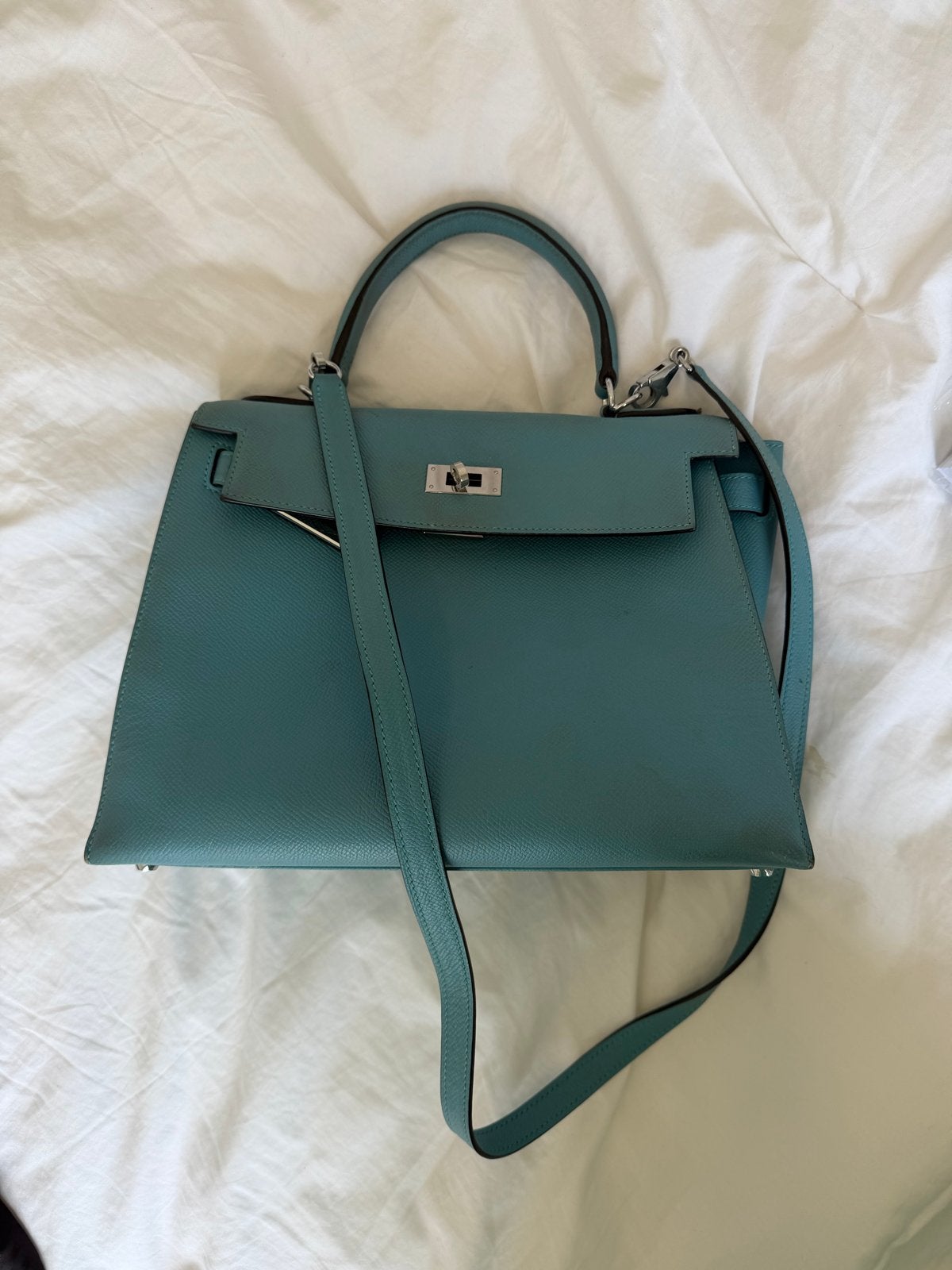Hermès Kelly 25 Celeste Blue – Zo goed als nieuw, Ophalen of Verzenden, Zo goed als nieuw, Blauw, Handtas