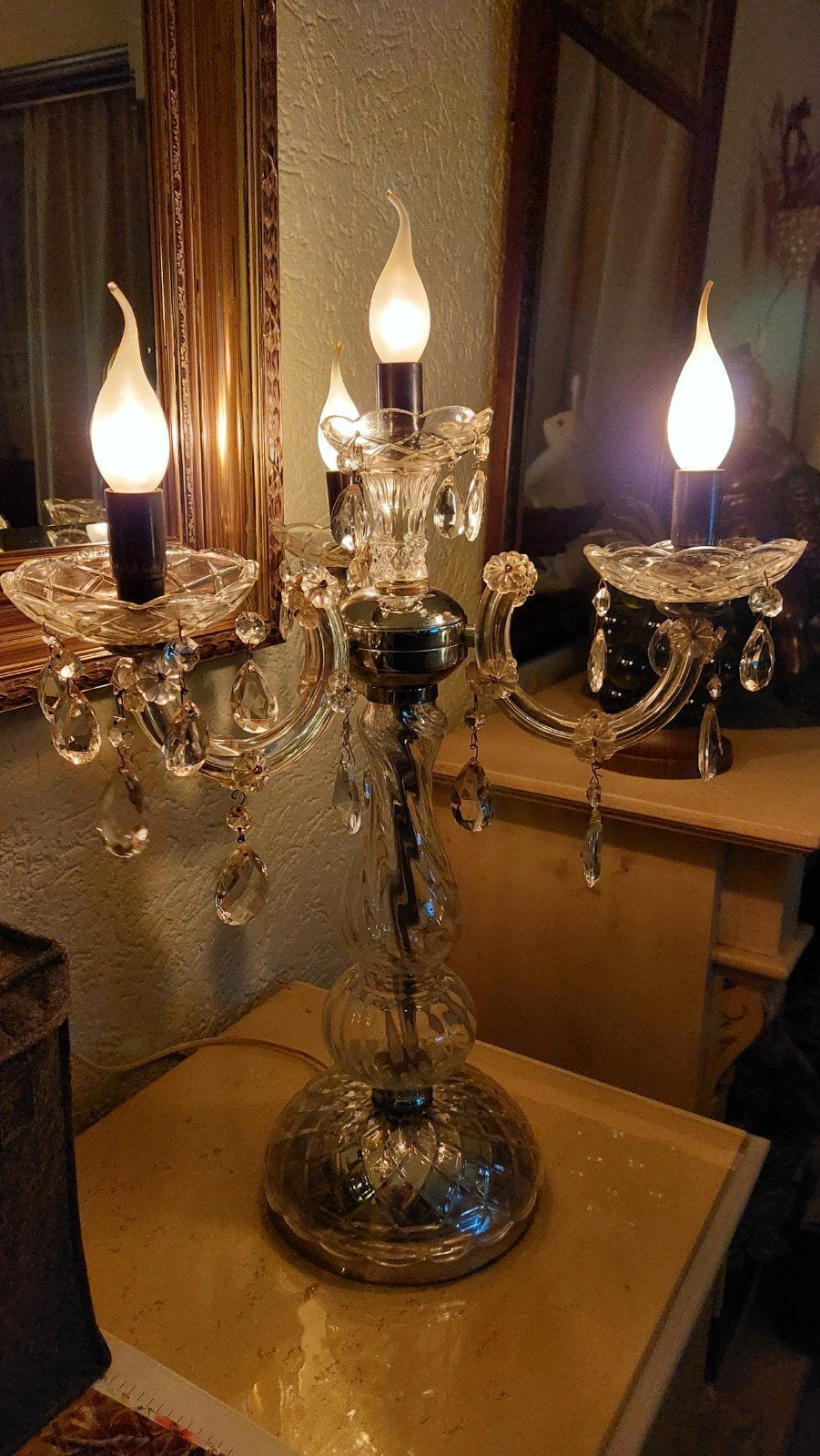 prachtige antieke barok tafel lamp 3 armig, Antiek en Kunst, Ophalen