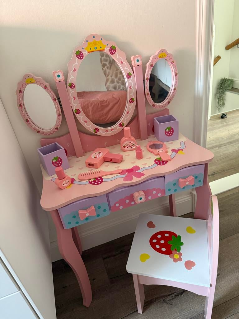 Roze Houten Kaptafel met Stoel en Accessoires, Ophalen, Nieuw, Meisje