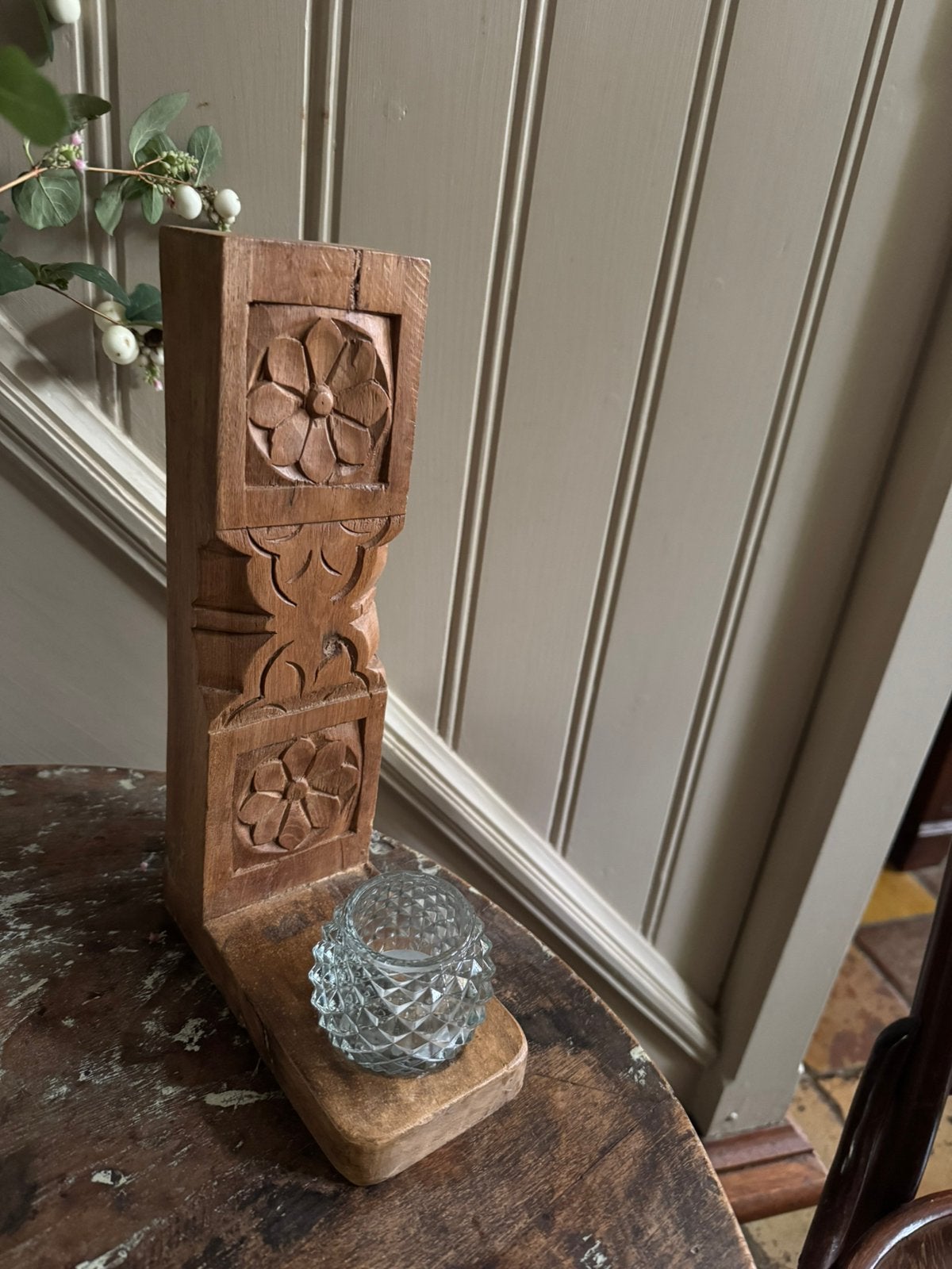 Ankieke Kandelaar van Hout plm eerste helft 1900, Huis en Inrichting, Woonaccessoires | Zuilen en Pilaren, Ophalen of Verzenden