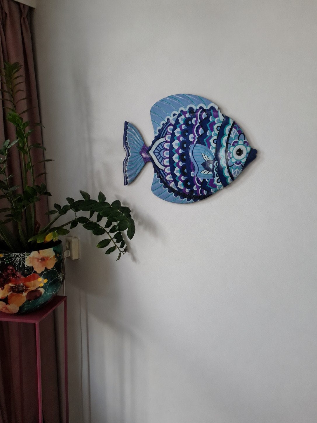 Blauwe metalen vis muurdecoratie - Maritieme Ibiza stijl, Huis en Inrichting, Woonaccessoires | Wanddecoraties, Boho, Ophalen of Verzenden