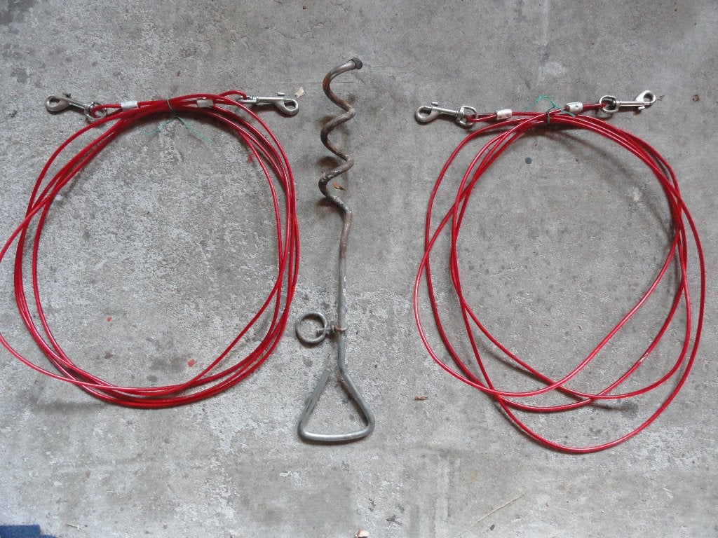 Grondpen + kabel 4 meter (+ extra kabel 4 meter), Dieren en Toebehoren, Hondenriemen, Zo goed als nieuw, Hondenriem, Ophalen of Verzenden