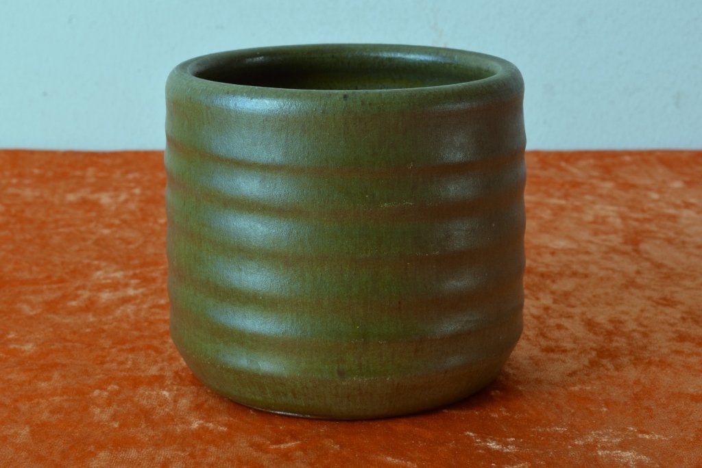 Retro vintage cilindrische jaren 70 bloempot met draairingen, Antiek en Kunst, Ophalen of Verzenden