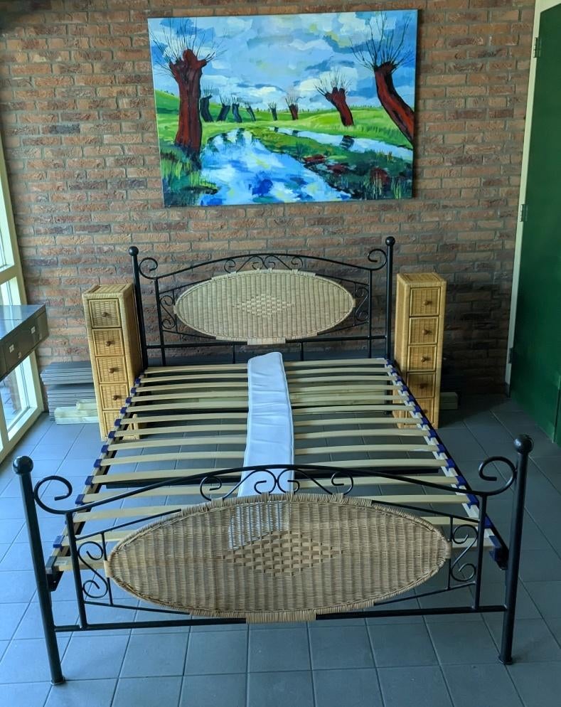 Retro Bed, Ophalen, Gebruikt, Beige, 140 cm