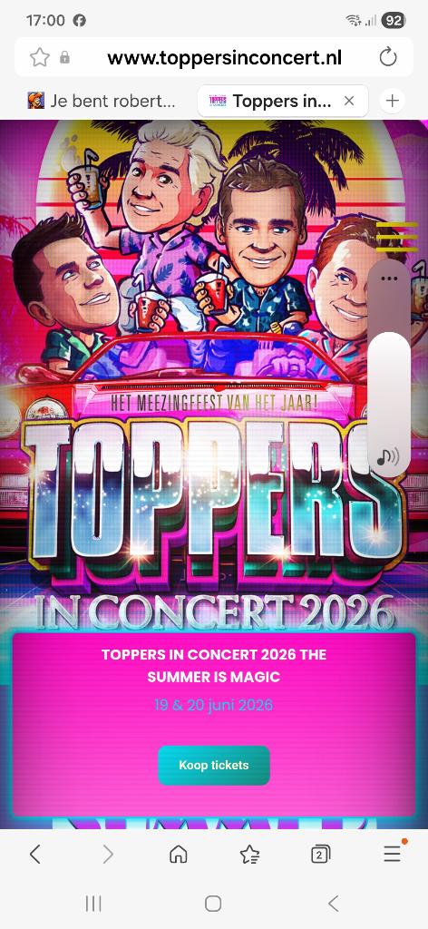 2 tickets toppers in concert zat 20 juni, Twee personen, Juni, Levenslied