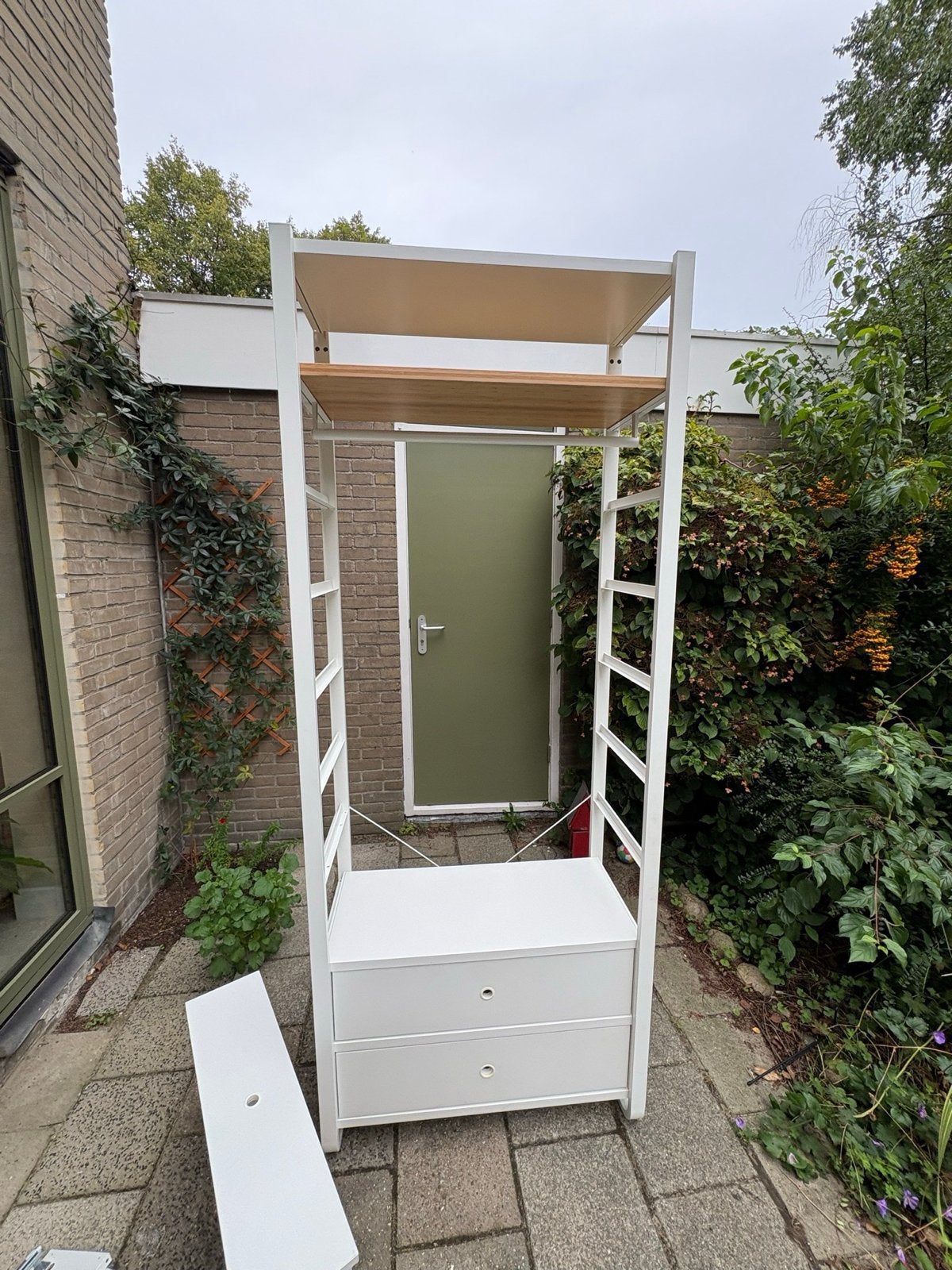 Ikea elvarli - met 3 lades en planken en roede - Wit/Hout, Ophalen, Met lade(s), Gebruikt, 200 cm of meer