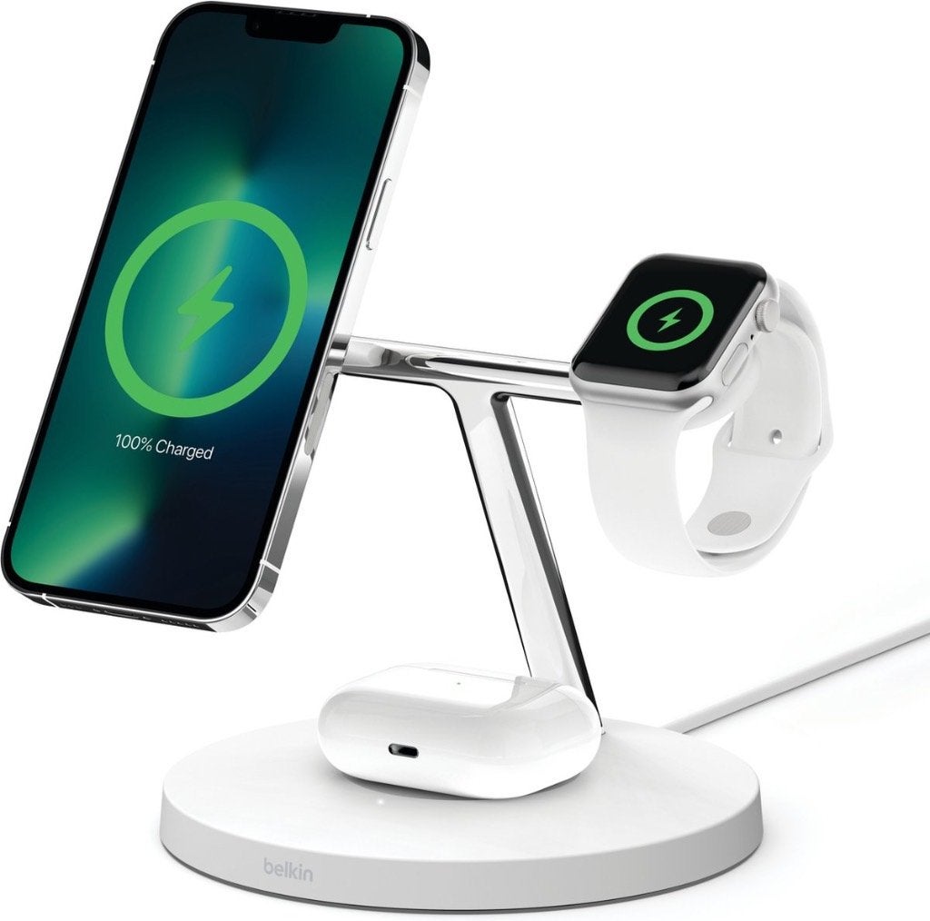 Belkin BoostCharge Pro 3-in-1 MagSafe Draadloze Oplader, Ophalen of Verzenden, Zo goed als nieuw, Apple iPhone