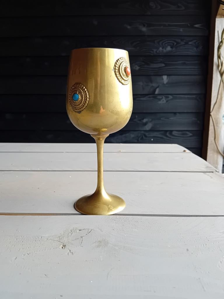 Vintage Messing Wijnglas met Edelstenen, Antiek en Kunst, Ophalen