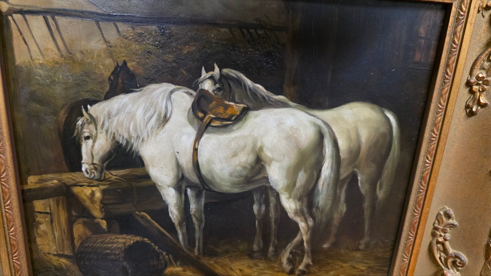 Antiek paardenschilderij op paneel, Ophalen