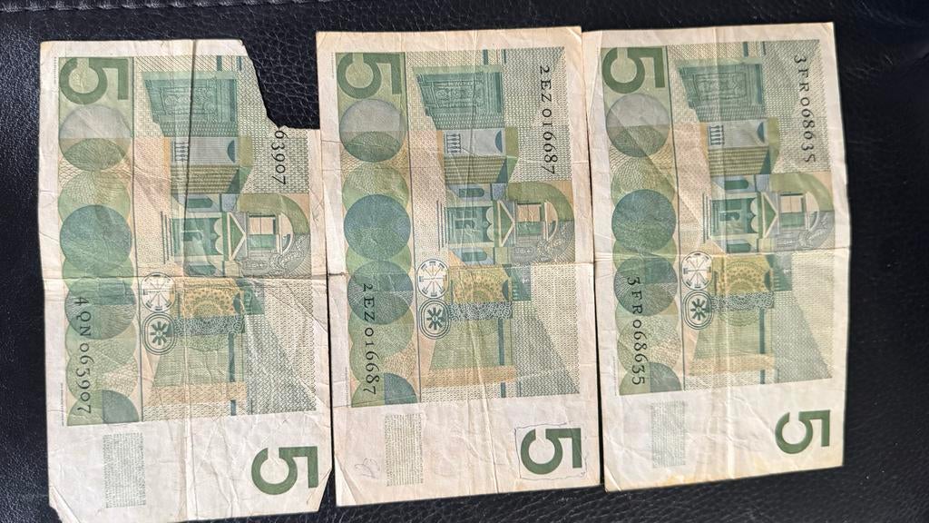 Set van 3 Nederlandse 5 gulden biljetten (1966), Ophalen of Verzenden, 5 gulden, Setje