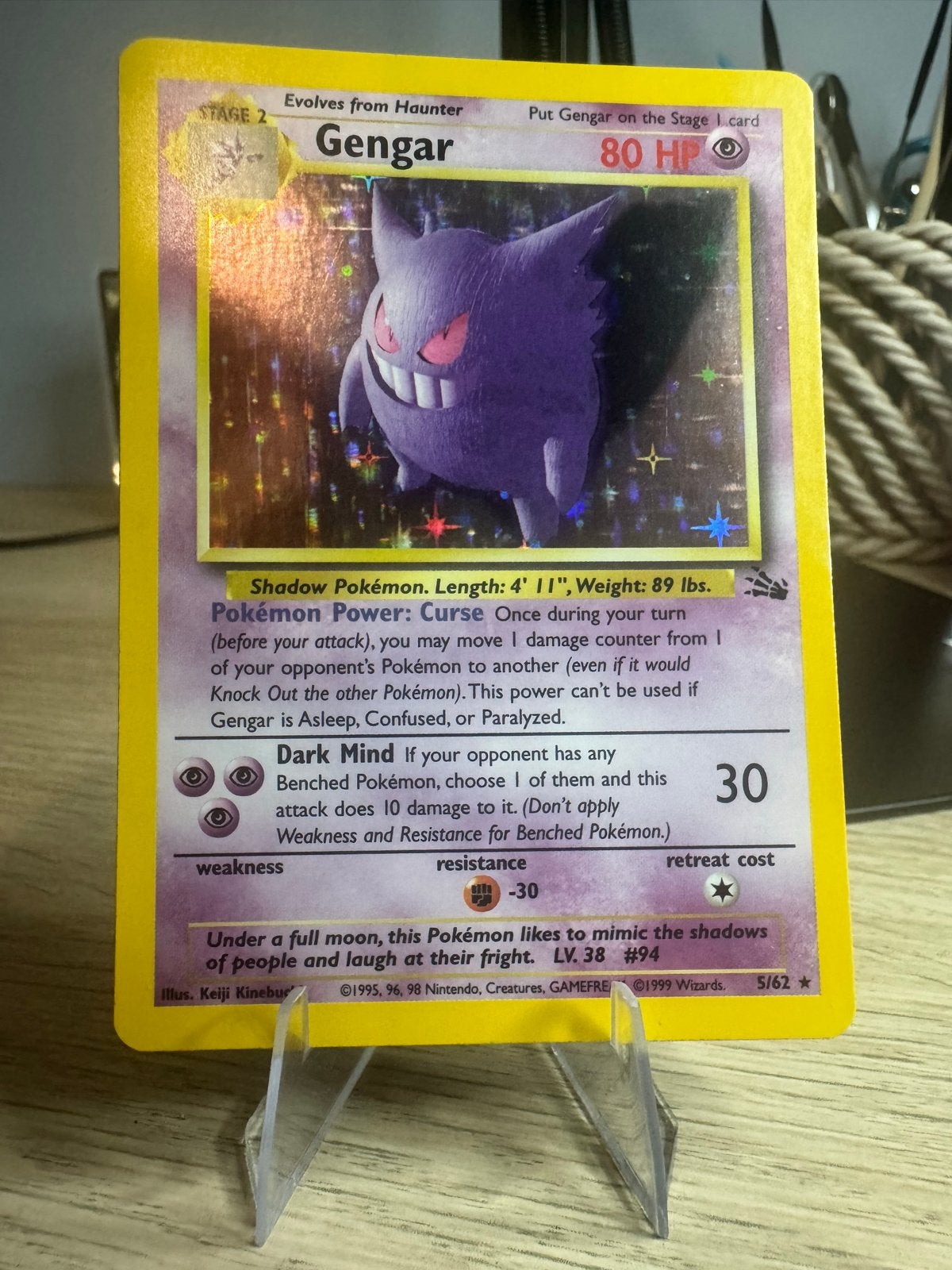 Gengar Holo 5/62 Fossil Set Pokémon Kaart (Engels), Hobby en Vrije tijd, Ophalen of Verzenden, Zo goed als nieuw, Losse kaart