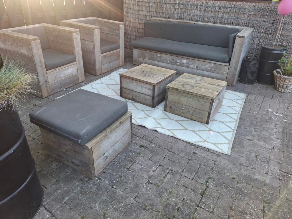 Steigerhouten tuinset, Tuin en Terras, Tuinsets en Loungesets, Ophalen of Verzenden, Gebruikt, Steigerhout