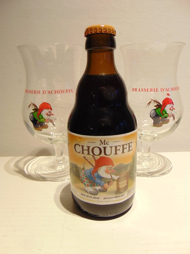 2 Chouffe glazen met een fleje chouffe, Ophalen of Verzenden, Zo goed als nieuw, Glas of Glazen, Overige merken