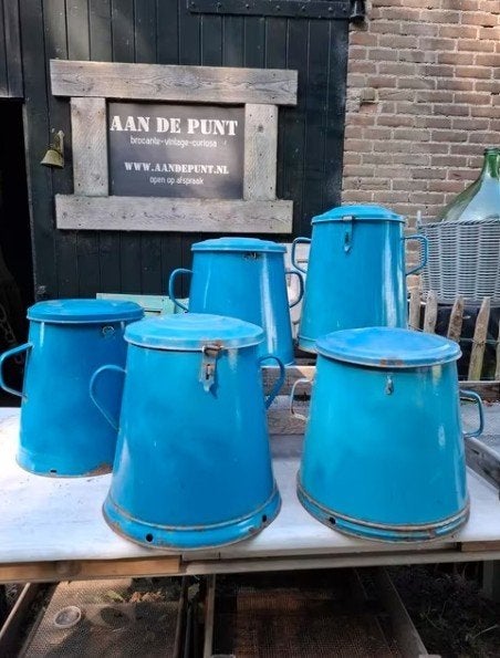 oude brocante emaille emmer met deksel reuzelemmer, Ophalen of Verzenden