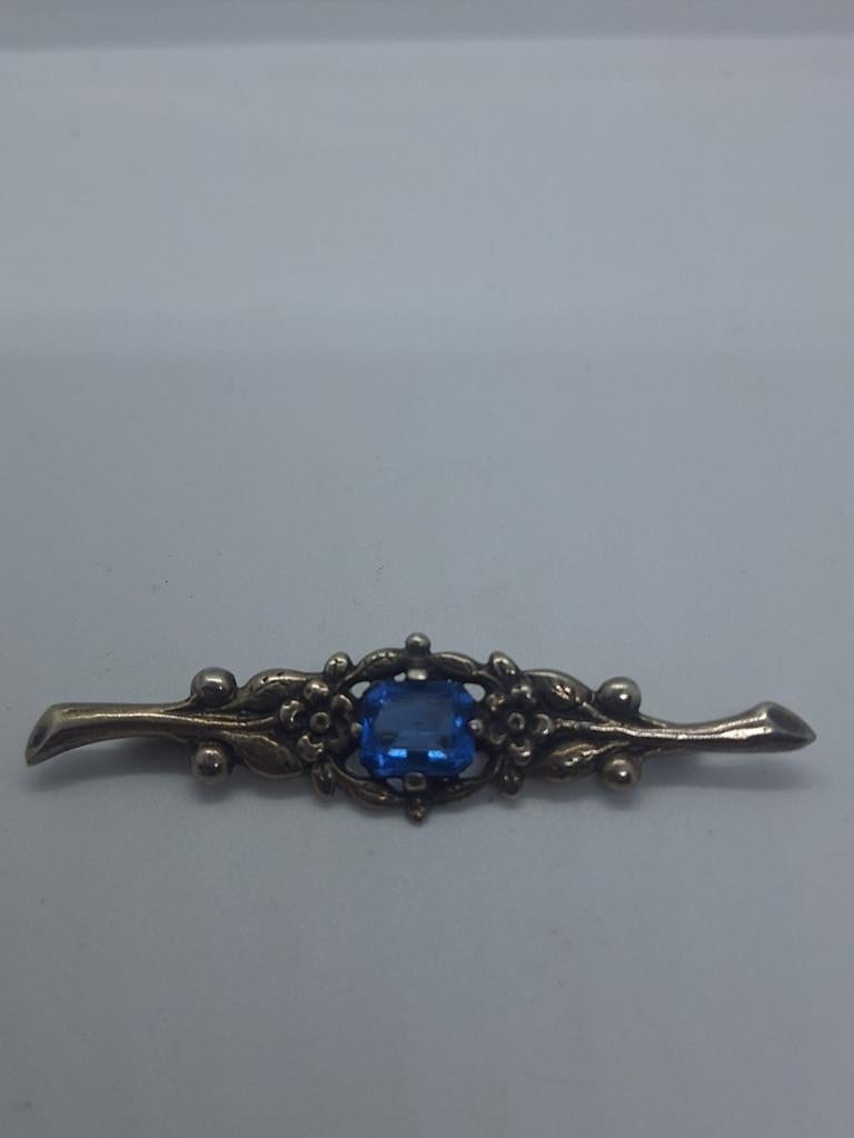 Zilveren Broche met Aquamarijn - 7 cm, 4 tot 7 cm, Blauw, Ophalen of Verzenden, Met edelsteen