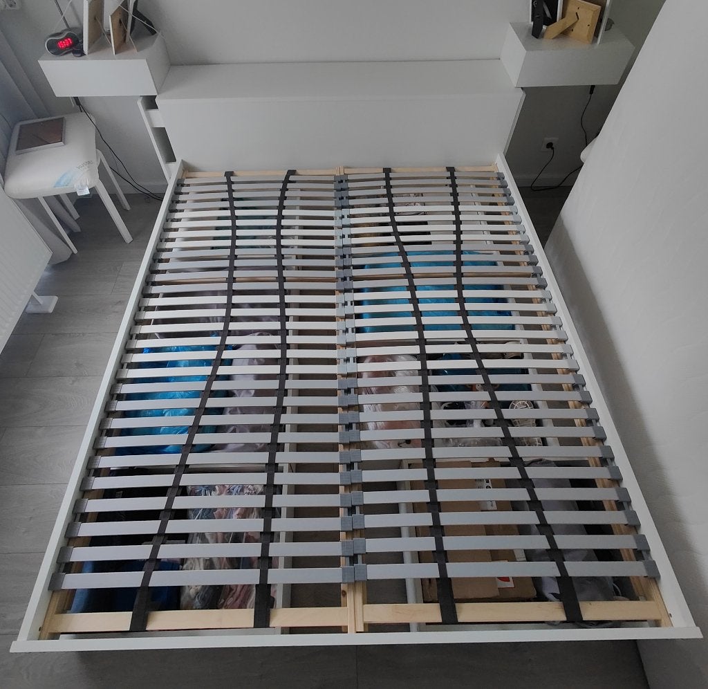 Bed160x200–8laden, hoofdbord met opbergruimte+nachtkasten, Huis en Inrichting, Ophalen, Gebruikt, Wit, Tweepersoons