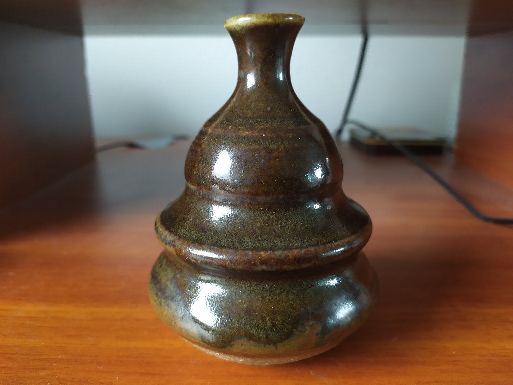 Japans steengoed vaasje tenmoku glazuur, Ophalen of Verzenden
