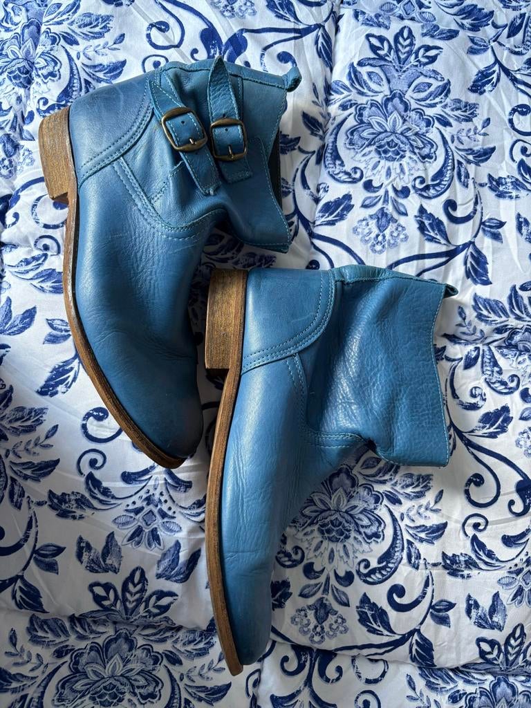 Leren enkellaarsjes maat 40, Ophalen of Verzenden, Gedragen, Blauw, Lage of Enkellaarzen