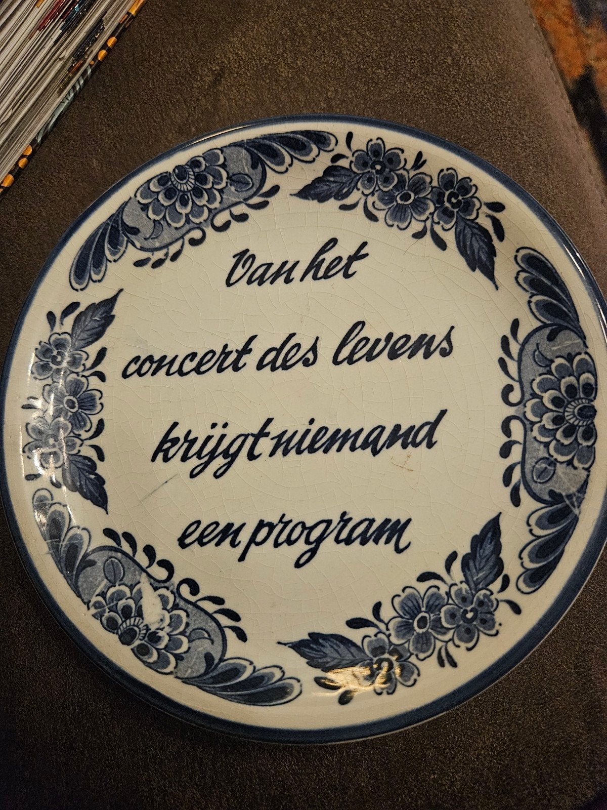 Delfts Blauw wandbord met spreuk - Dutch Blue Handwork, Antiek en Kunst, Ophalen of Verzenden