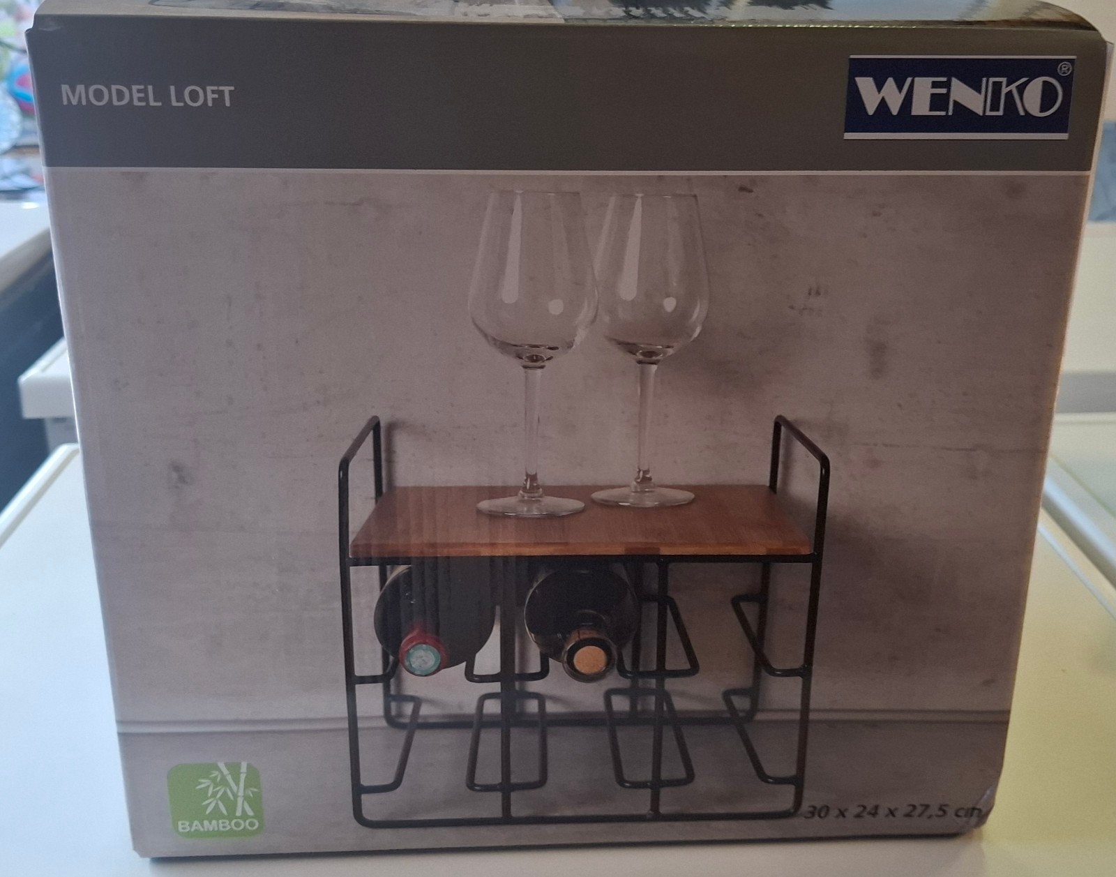 nieuw in doos Wenko Wijnrek Loft - Bamboe en Metaal - Nieuw, Nieuw, Ophalen of Verzenden, Minder dan 5 flessen, Metaal