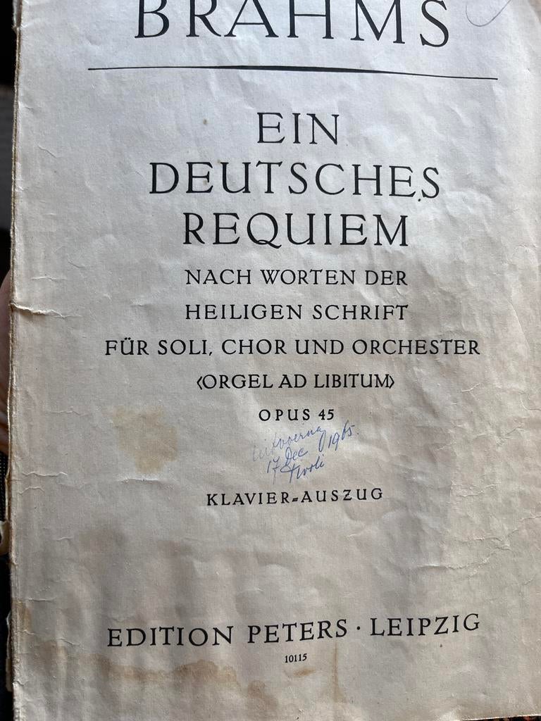 Brahms: Ein Deutsches Requiem - Klavier-Auszug (Oude Editie), Muziek en Instrumenten, Bladmuziek, Gebruikt, Klassiek, Ophalen of Verzenden