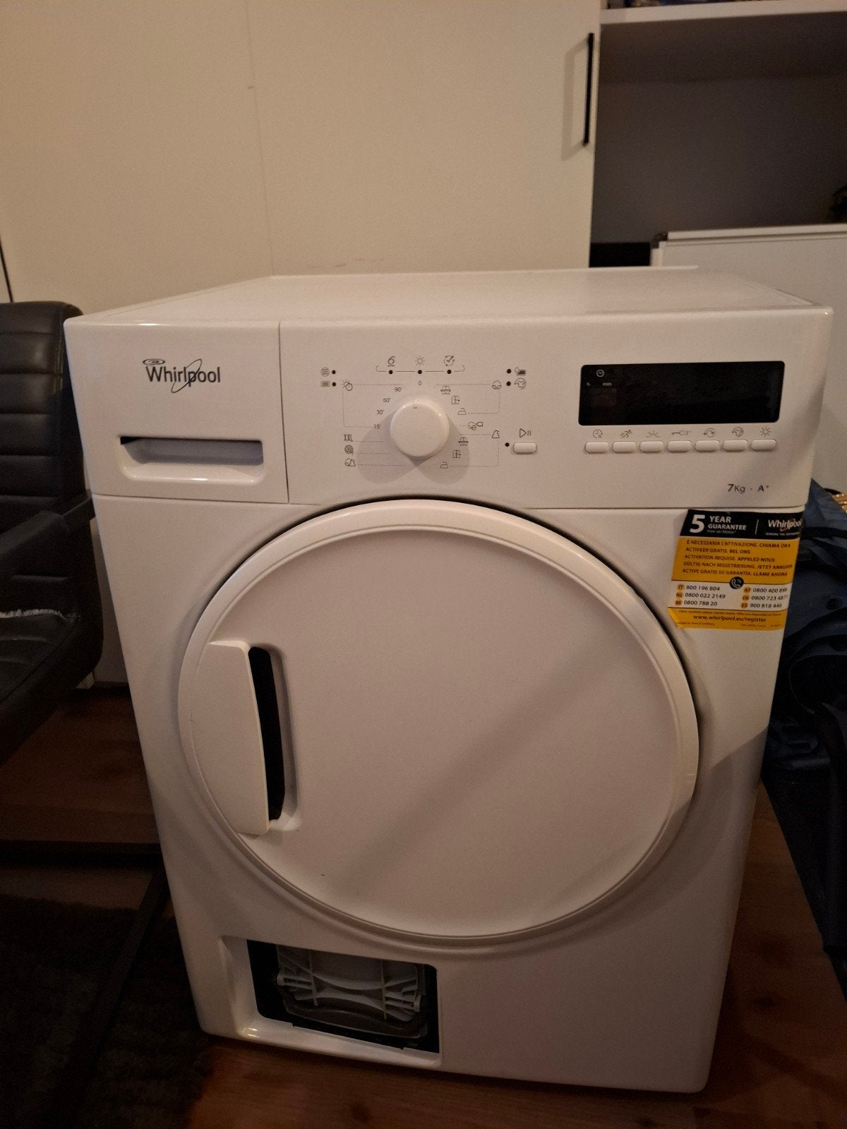 Whirlpool Condensdroger 7kg A+, Witgoed en Apparatuur, Wasdrogers, Ophalen, 6 tot 8 kg, Gebruikt, 85 tot 90 cm