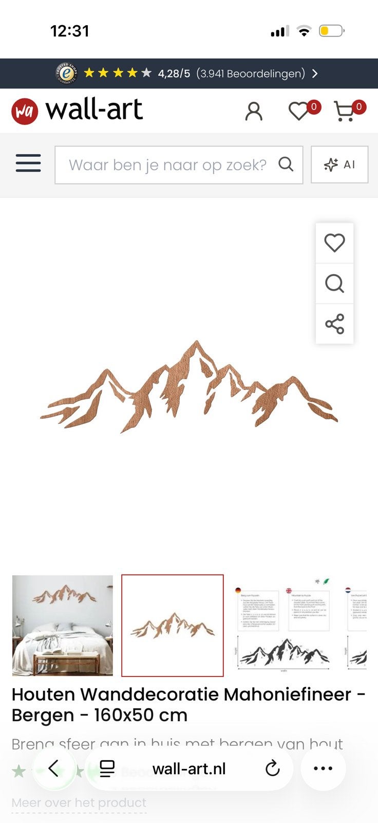 Berglandschap wall-art, Ophalen, 160 cm, Nieuw, Overige typen