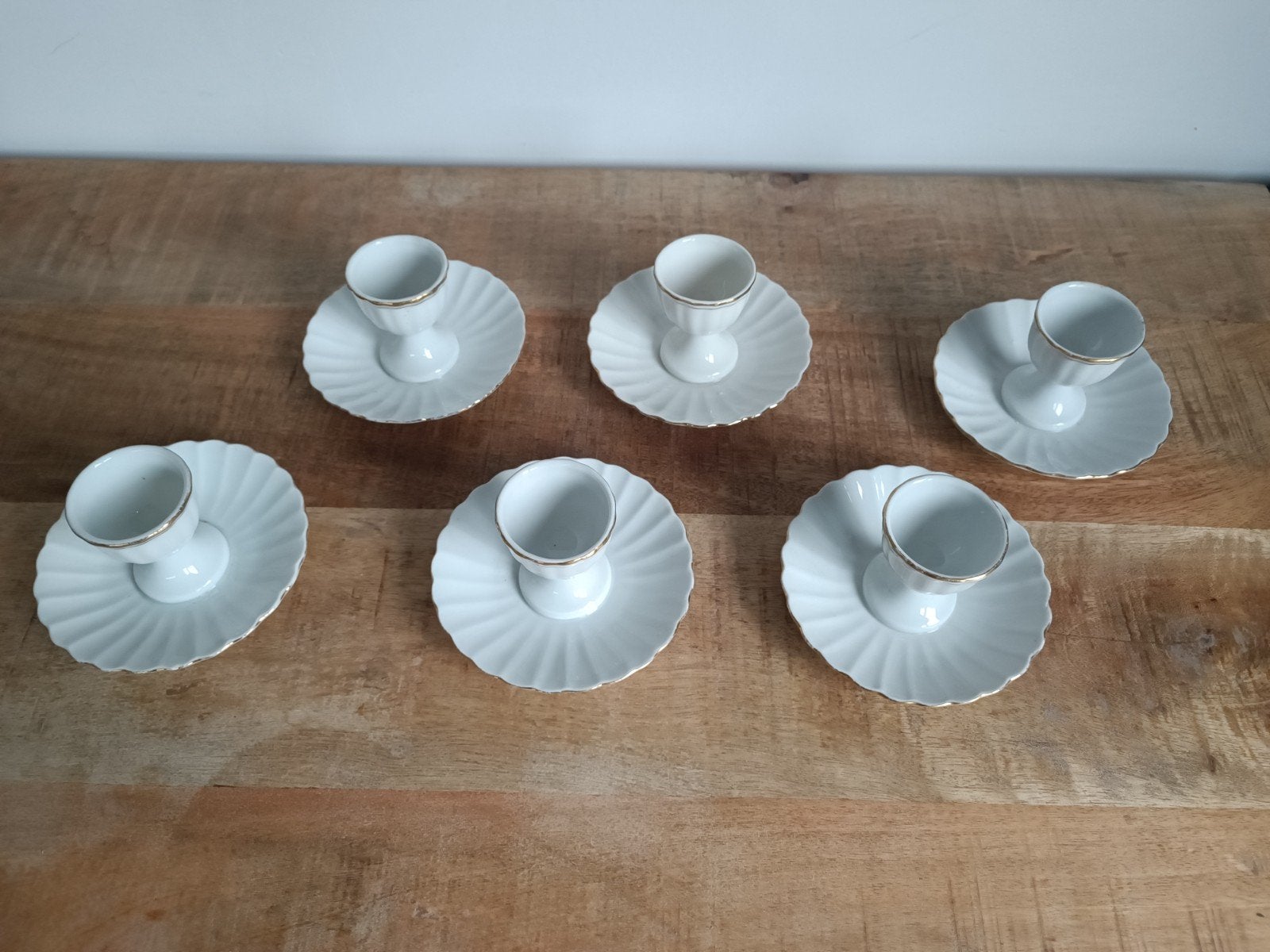 Set van 6 vintage eierdopjes met gouden rand, Ophalen of Verzenden